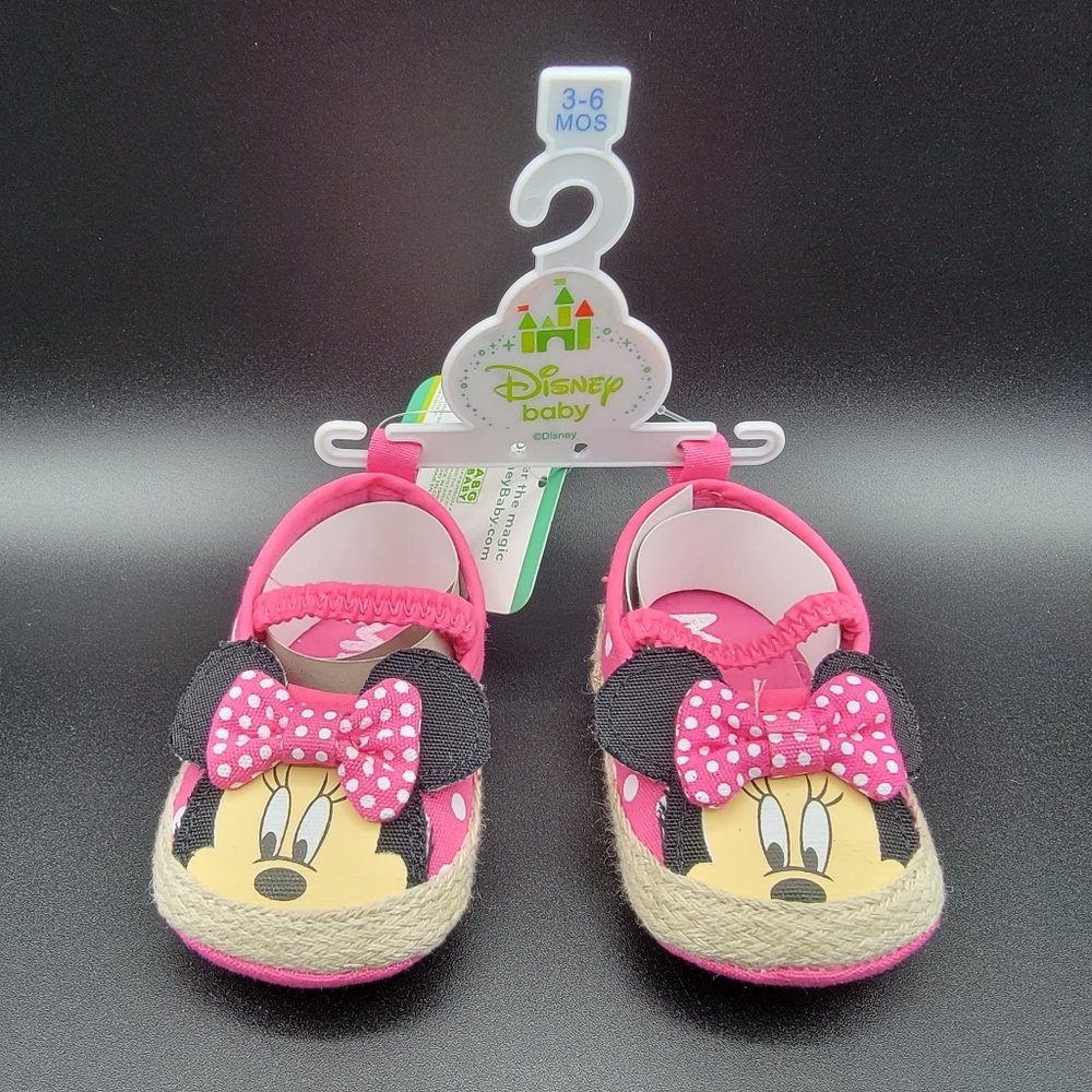 Minnie Mouse Infant Baby Girl's Slip On Shoe Size 3-6 Months Pink Black Tan Polk
